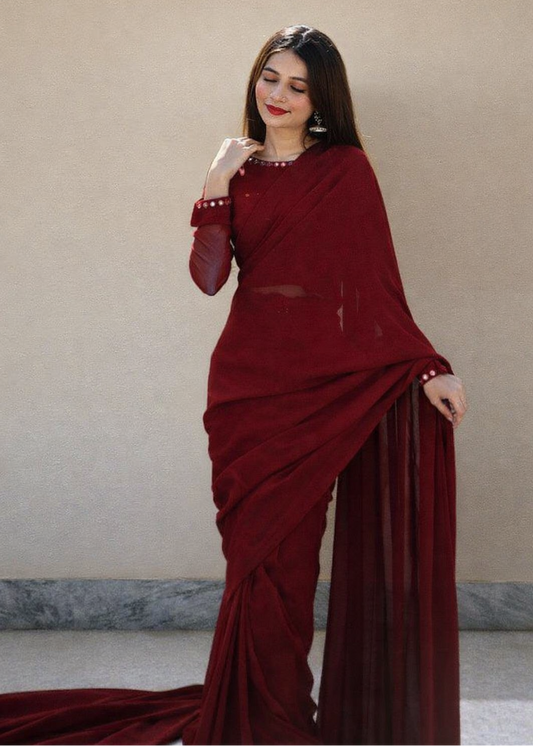 Timeless Chiffon Mirror Embellished Saree