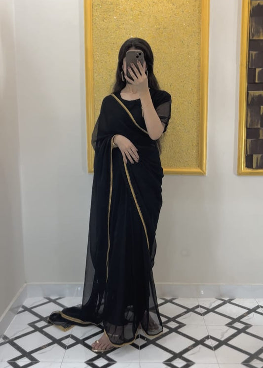 Husn-e-Chiffon Saree Black Lace Edition