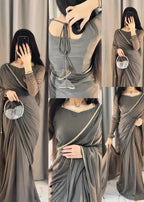 The Smoke & Silver Lace Bordered Chiffon Saree (Ready to Wear)
