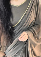 The Smoke & Silver Lace Bordered Chiffon Saree (Ready to Wear)