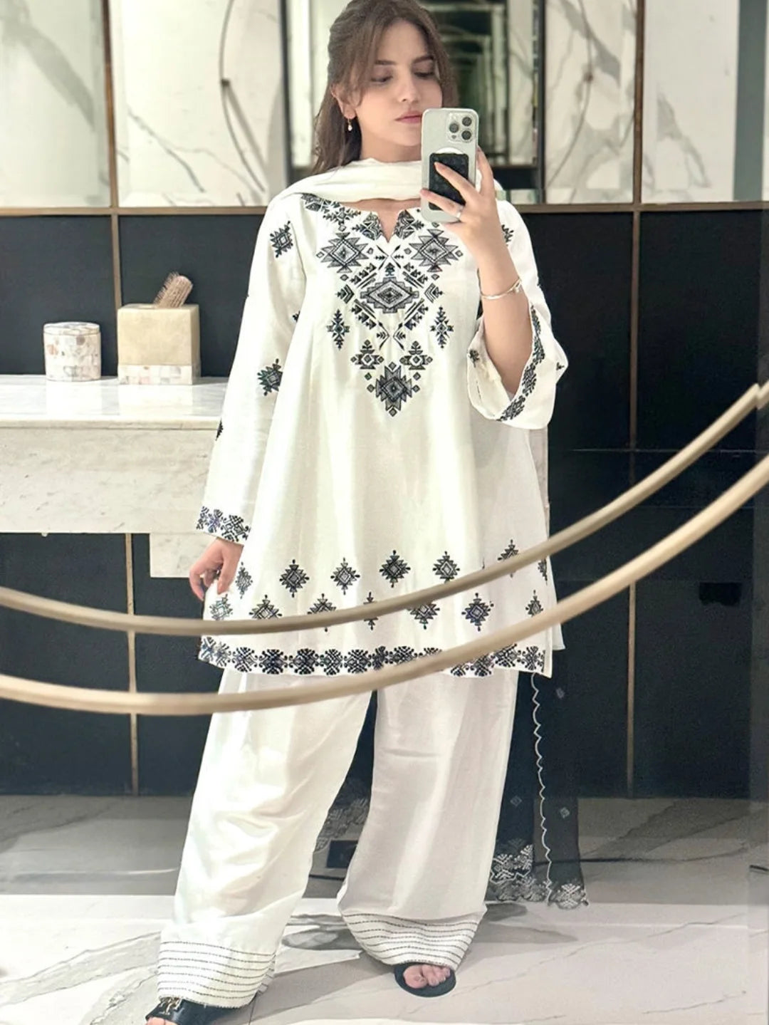 Embroidered Cotton Farshi 3 Piece Set Ready to Wear