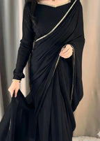 The Smoke & Silver Lace Bordered Chiffon Saree (Ready to Wear)