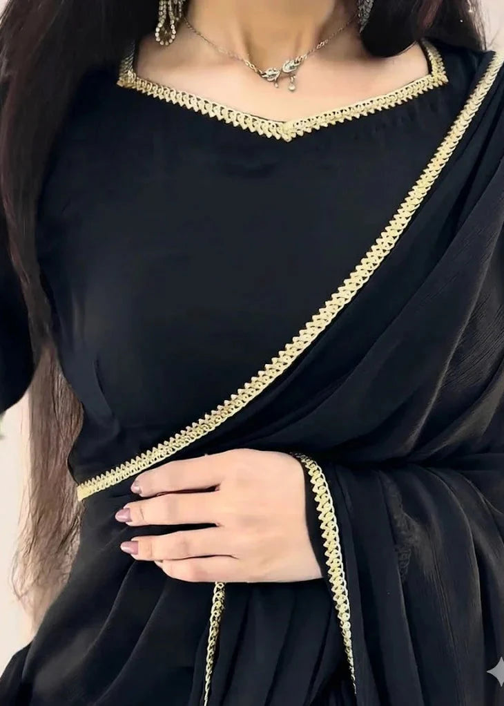The Smoke & Silver Lace Bordered Chiffon Saree (Ready to Wear)
