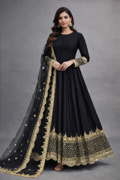 Midnight Star Chiffon 3Piece Suite Heavily Embroidered Sitara Work