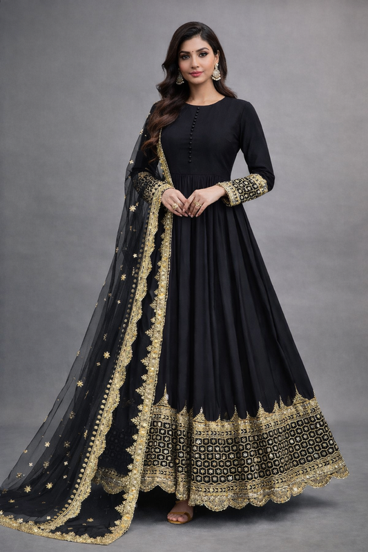 Midnight Star Chiffon 3Piece Suite Heavily Embroidered Sitara Work