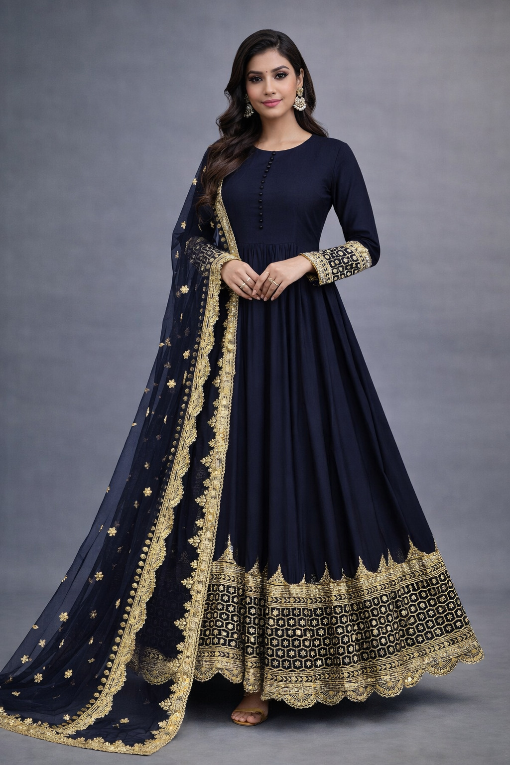 Midnight Star Chiffon 3Piece Suite Heavily Embroidered Sitara Work