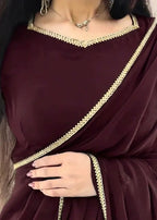 The Smoke & Silver Lace Bordered Chiffon Saree (Ready to Wear)