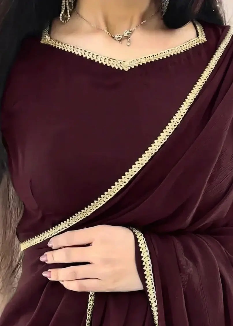 The Smoke & Silver Lace Bordered Chiffon Saree (Ready to Wear)