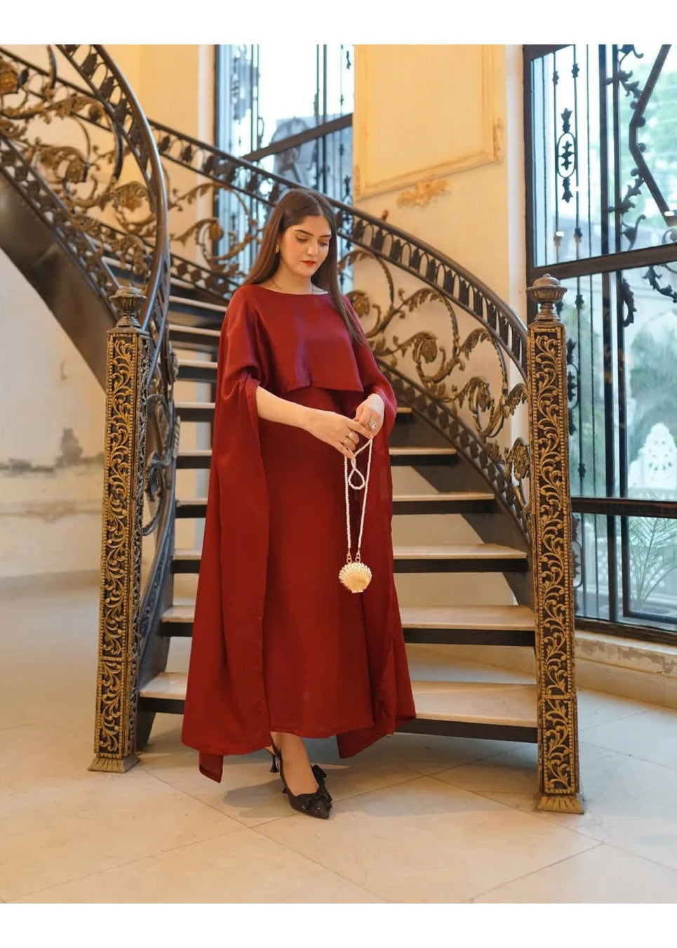 Shamoze Silk Cape Shawl & Dress Two Piece Set