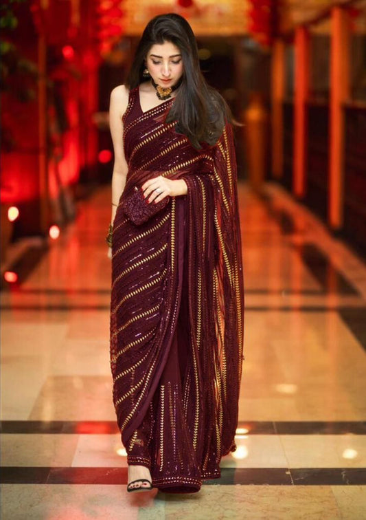 Maryam nafees chiffon stitch saree