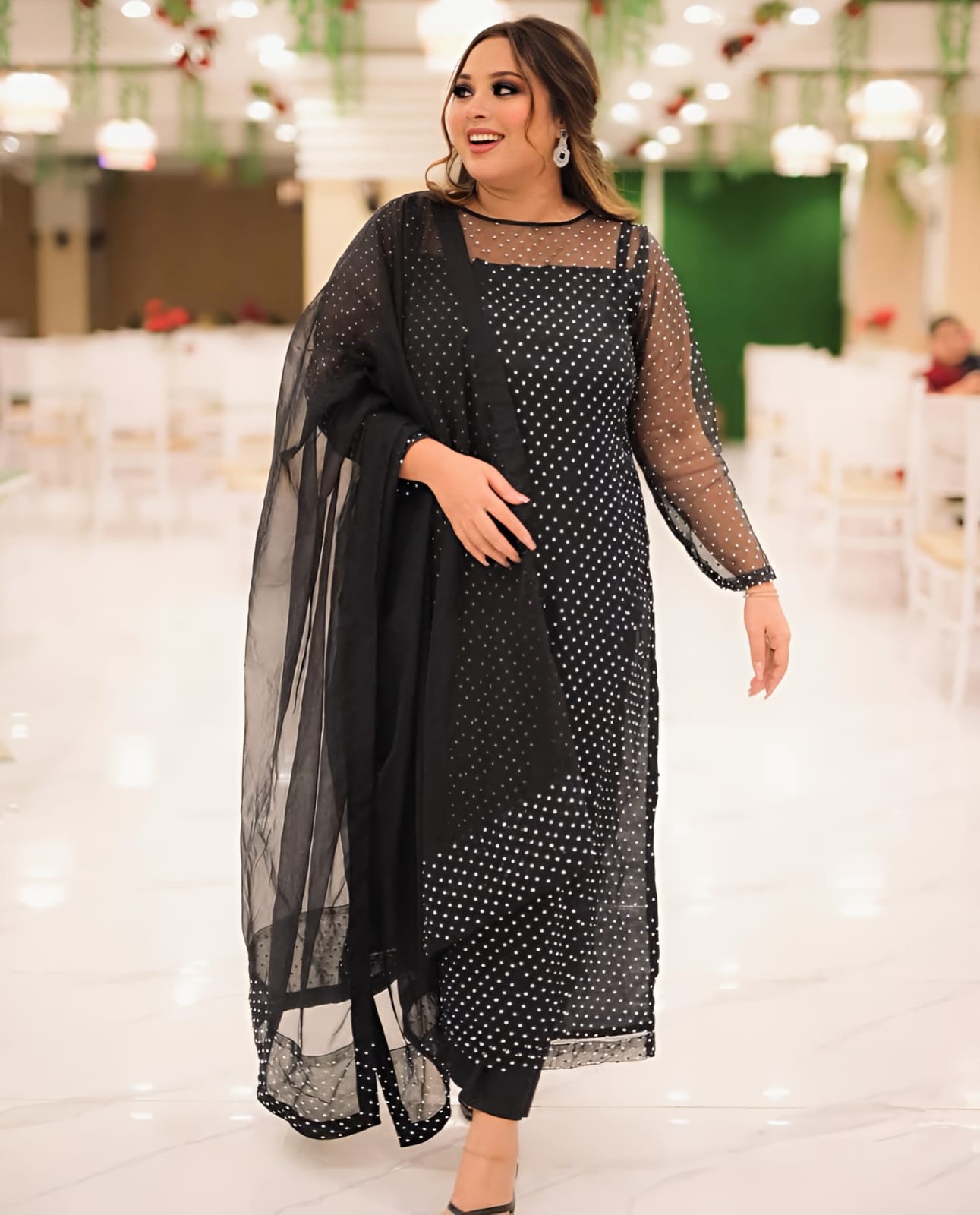 Diamond Stone Stitch Chiffon Suit