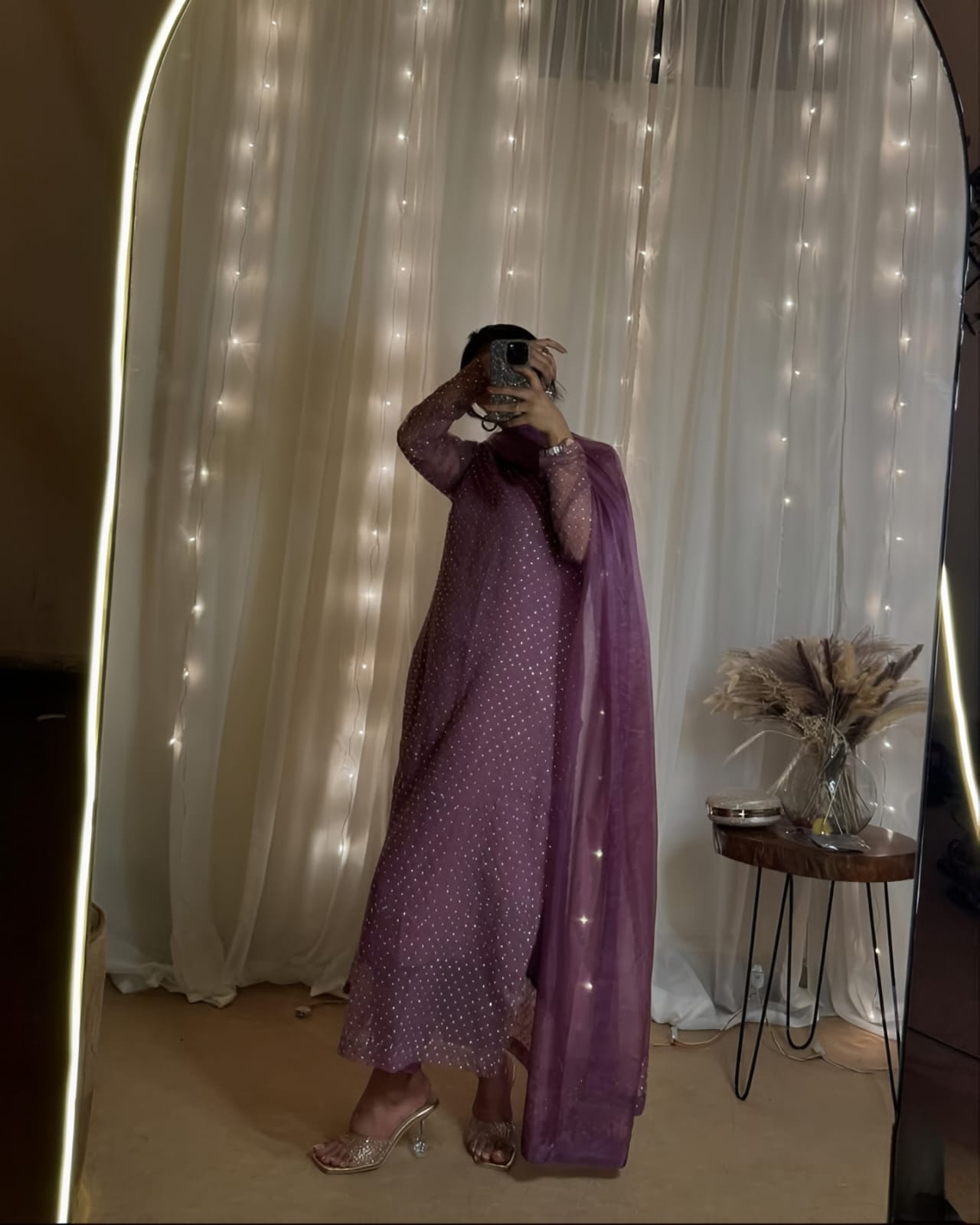 Diamond Stone Stitch Chiffon Suit