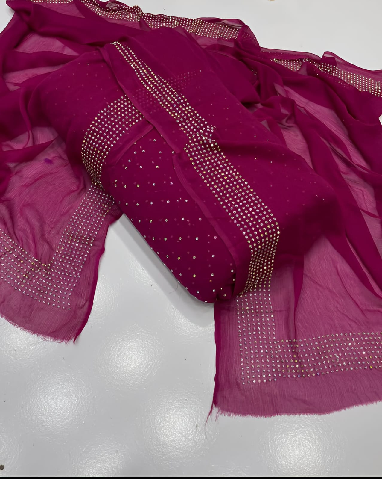Diamond Stone Stitch Chiffon Suit