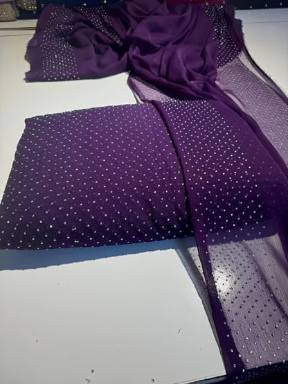 Diamond Stone Stitch Chiffon Suit