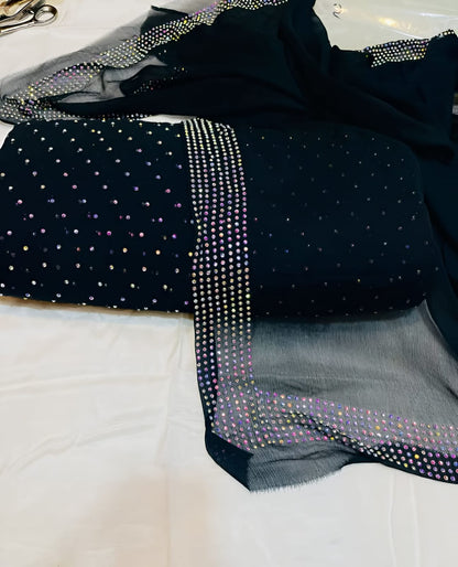 Diamond Stone Stitch Chiffon Suit