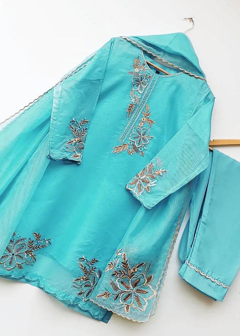 Elegance Touch 3 Piece Embroidered Organza Suit Premium Stitched Formal Wear