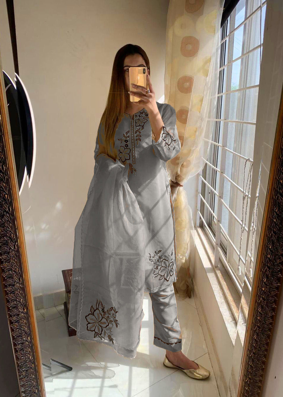 Elegance Touch 3 Piece Embroidered Organza Suit Premium Stitched Formal Wear