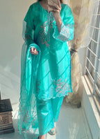 Elegance Touch 3 Piece Embroidered Organza Suit Premium Stitched Formal Wear