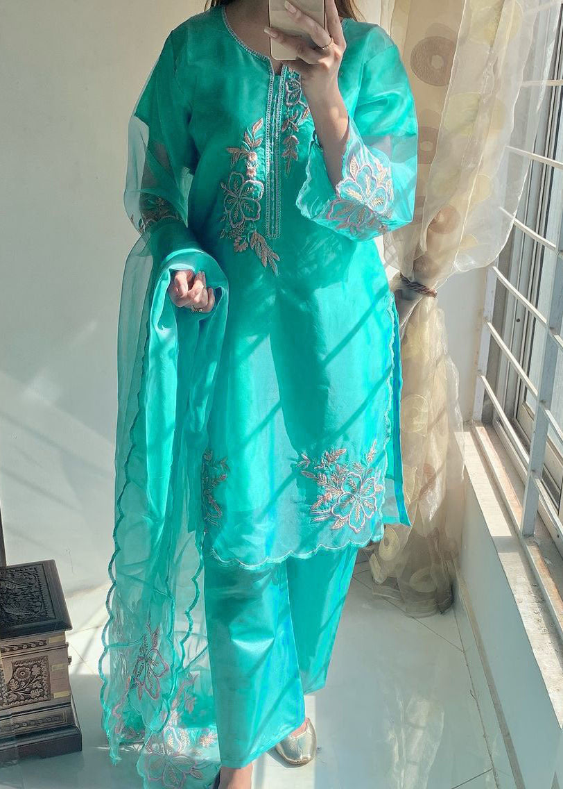 Elegance Touch 3 Piece Embroidered Organza Suit Premium Stitched Formal Wear