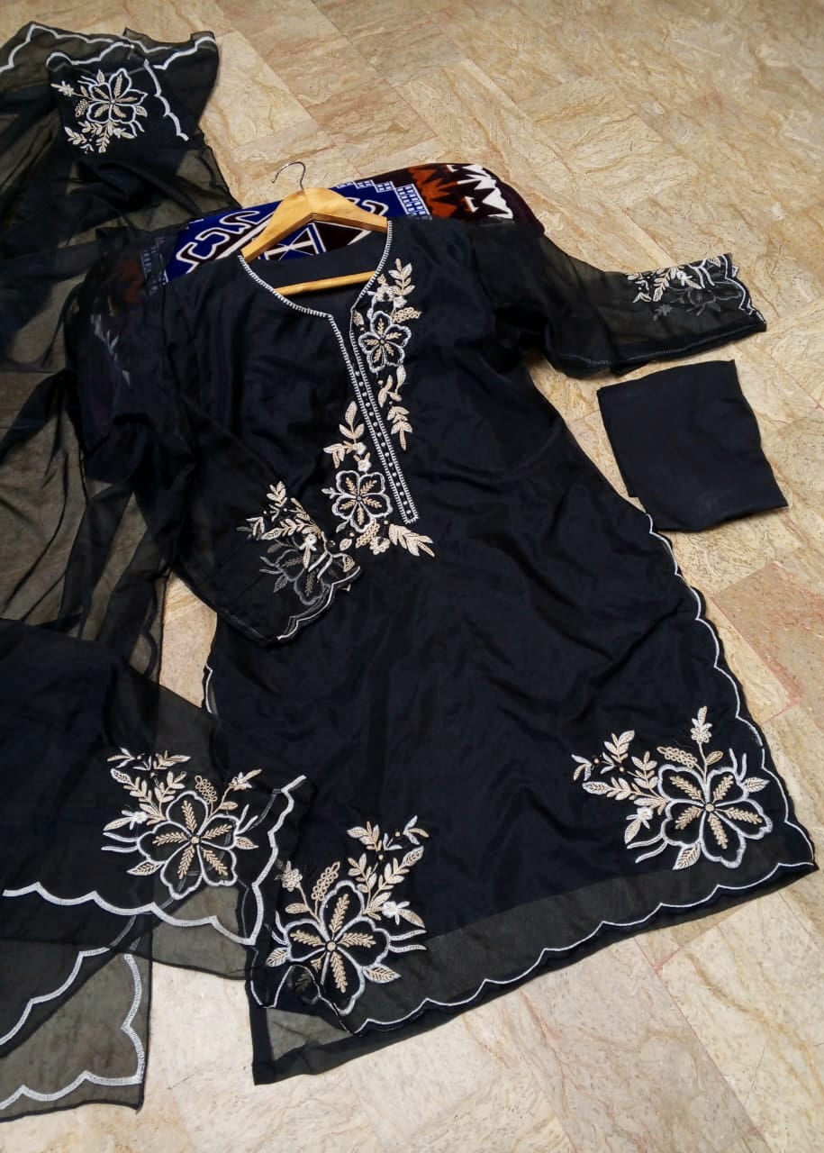 Elegance Touch 3 Piece Embroidered Organza Suit Premium Stitched Formal Wear