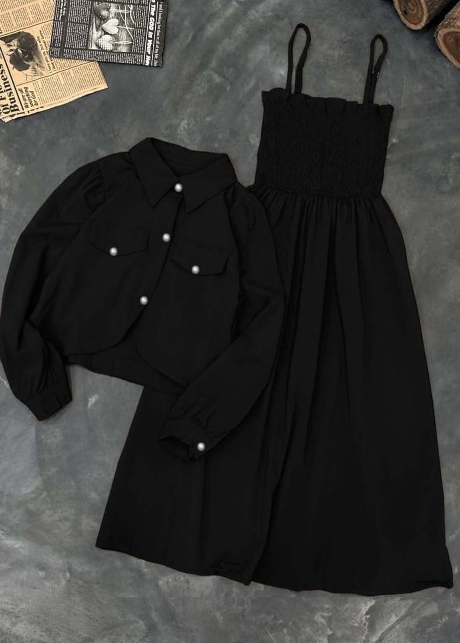 Kaaj Button Two Piece Coati & Gazzer Romper Frock Set