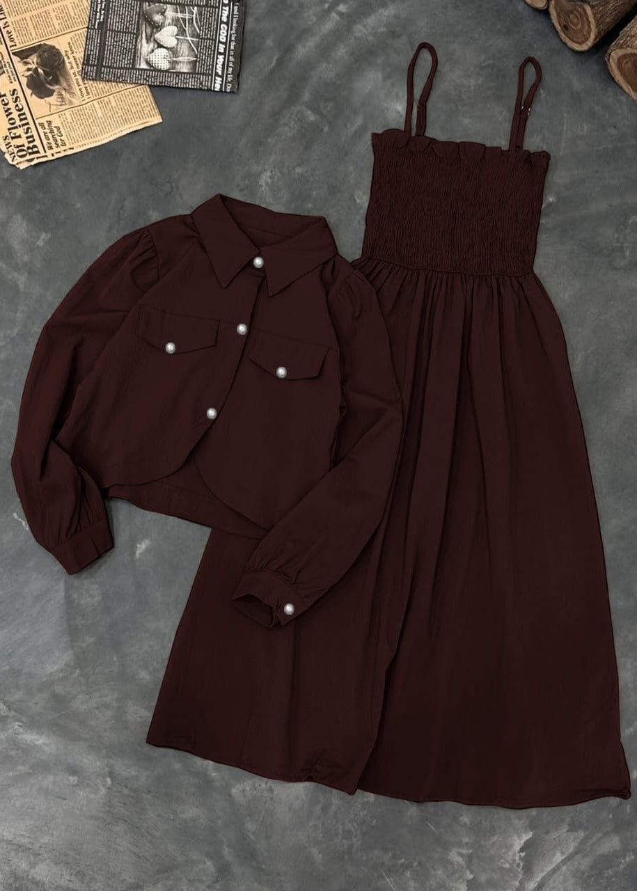 Kaaj Button Two Piece Coati & Gazzer Romper Frock Set