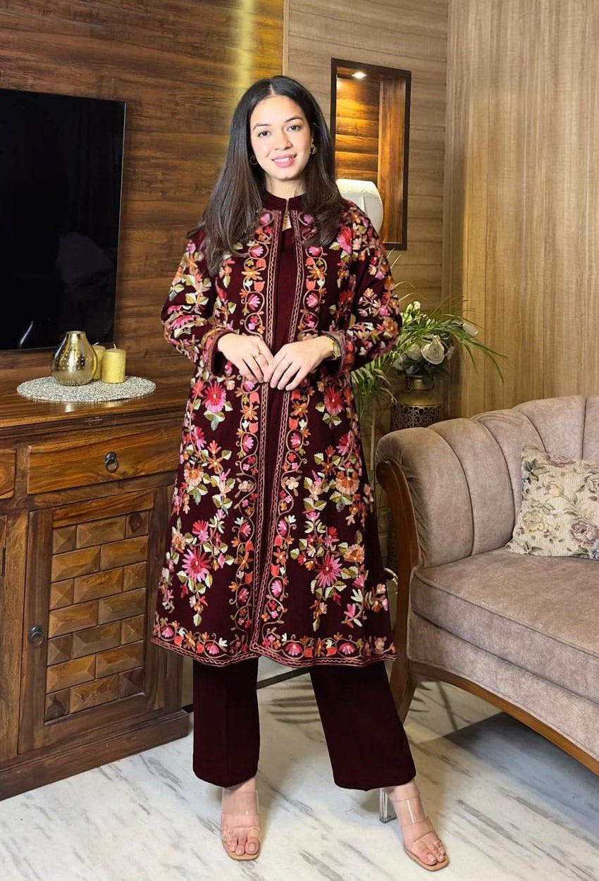 Heirloom Bloom Embroidered Silk Coat 3Piece Set - Summer Luxury