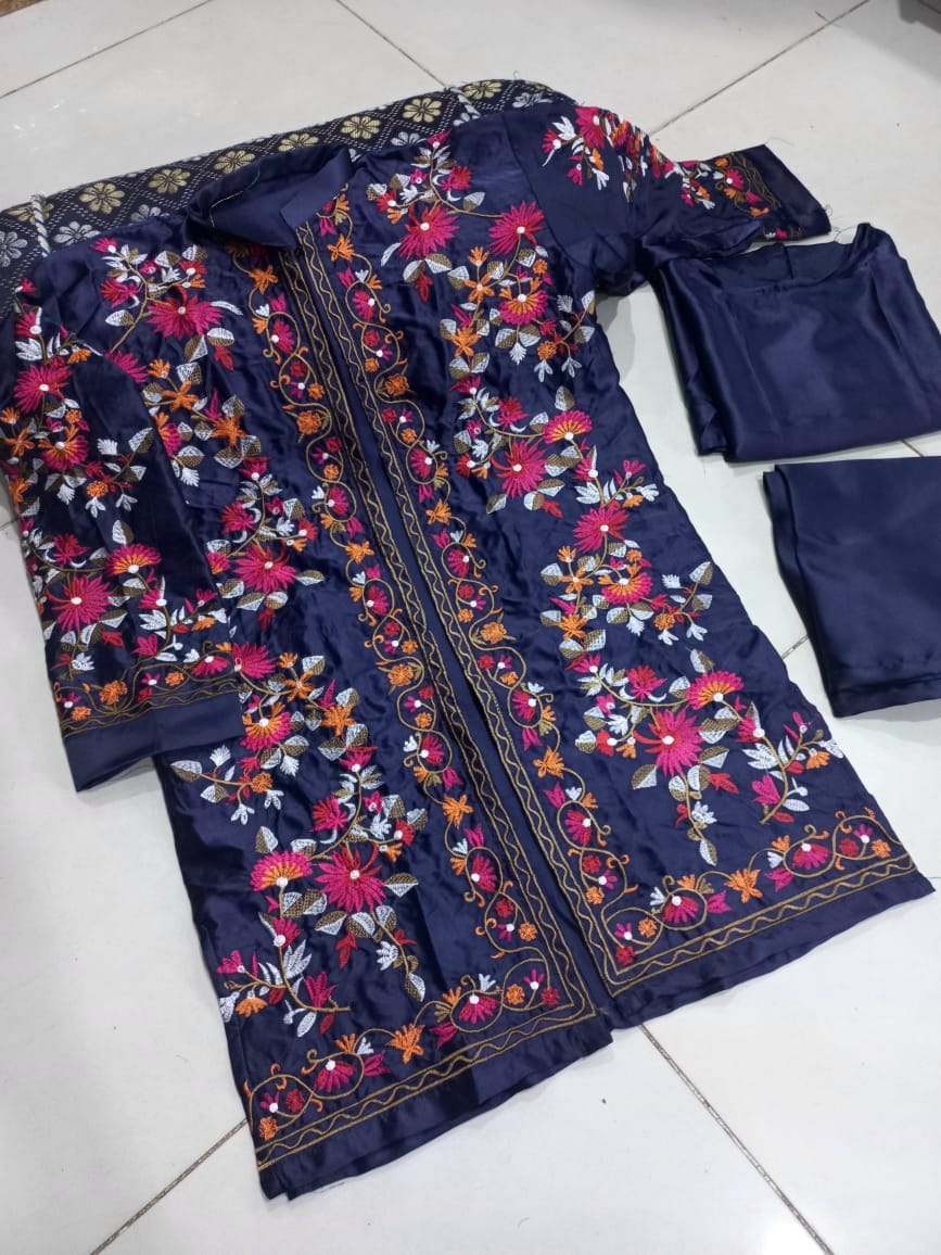 Heirloom Bloom Embroidered Silk Coat 3Piece Set - Summer Luxury