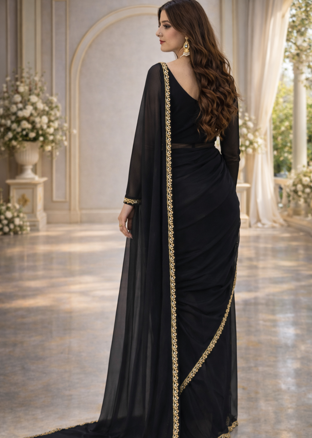 Crimson Grace Embroidered Chiffon Saree
