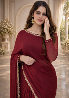Crimson Grace Embroidered Chiffon Saree