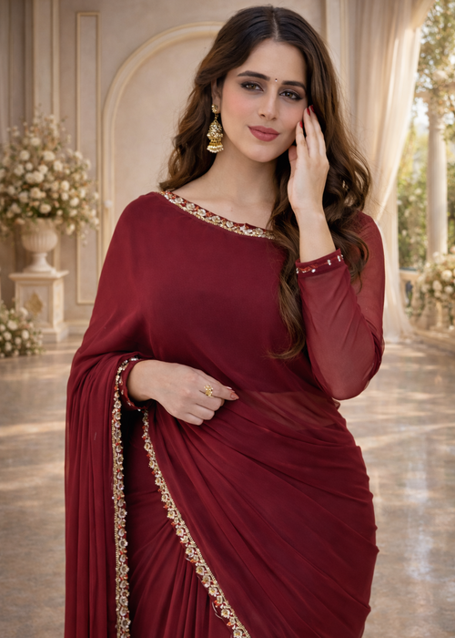 Crimson Grace Embroidered Chiffon Saree