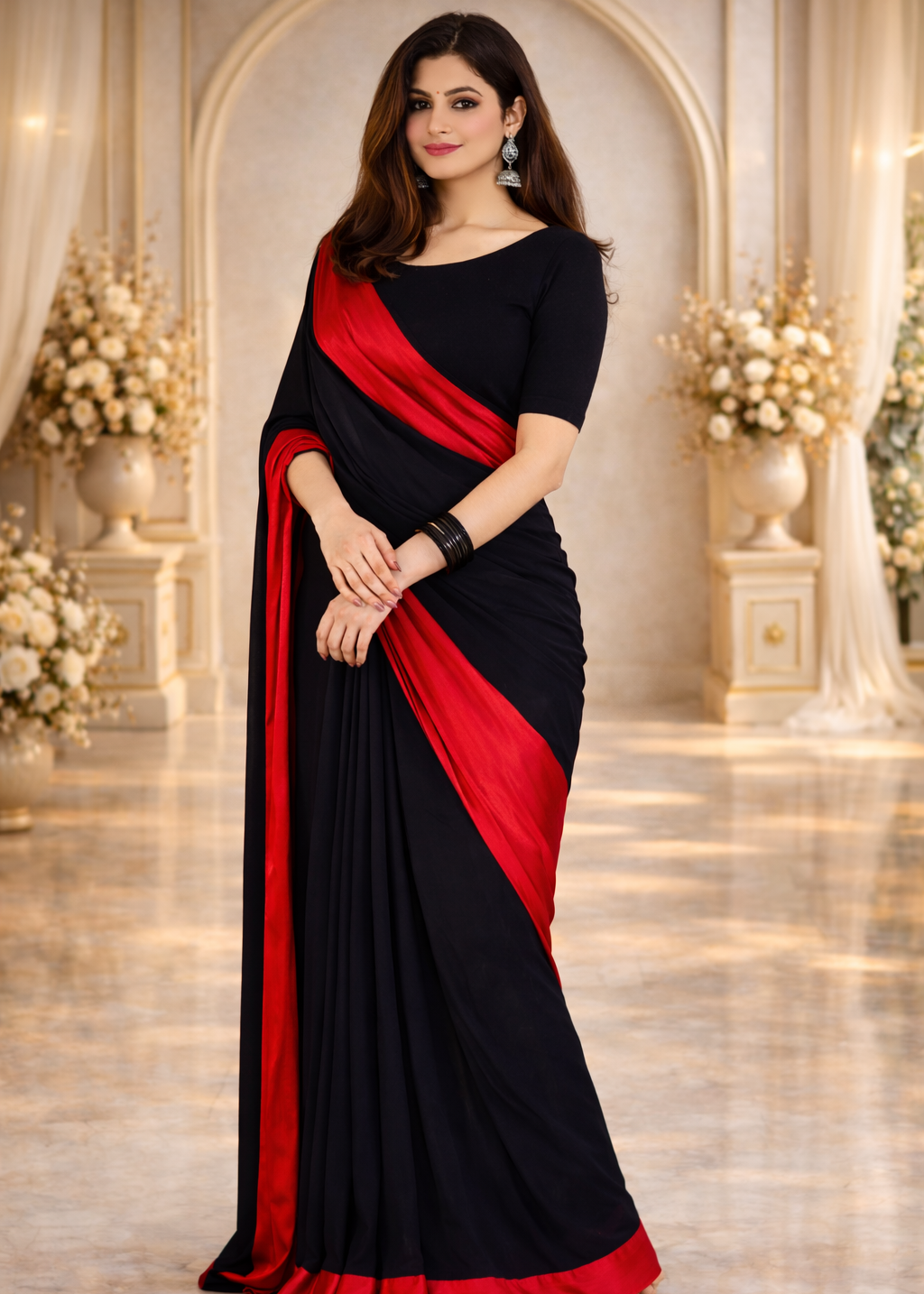 Midnight Gold Contrast Saree Elegant Two Tone Draping