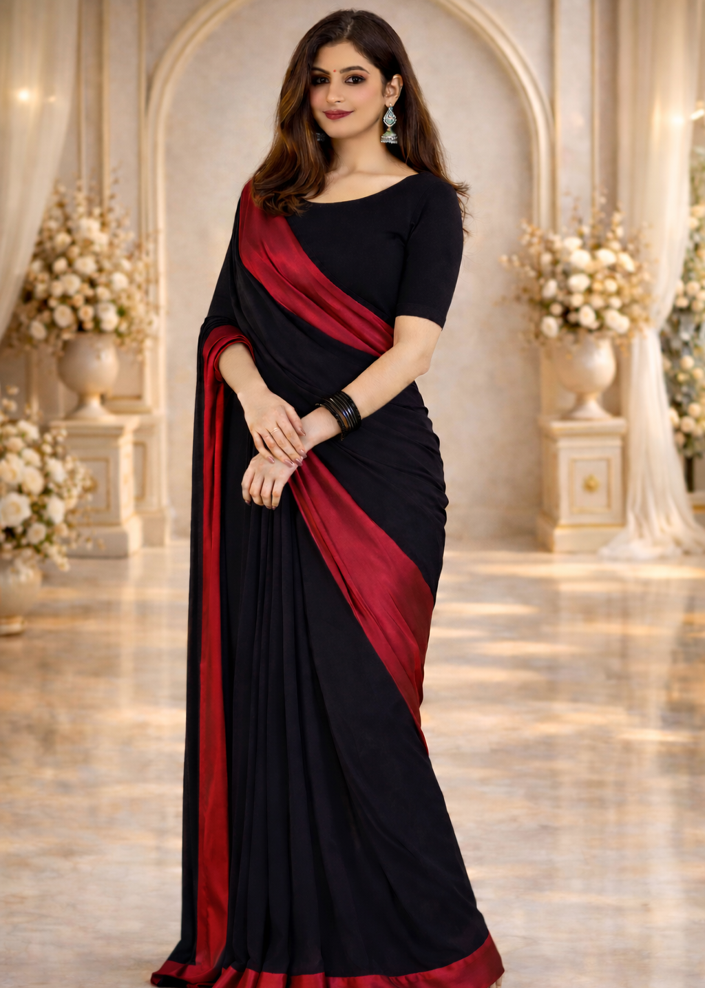 Midnight Gold Contrast Saree Elegant Two Tone Draping