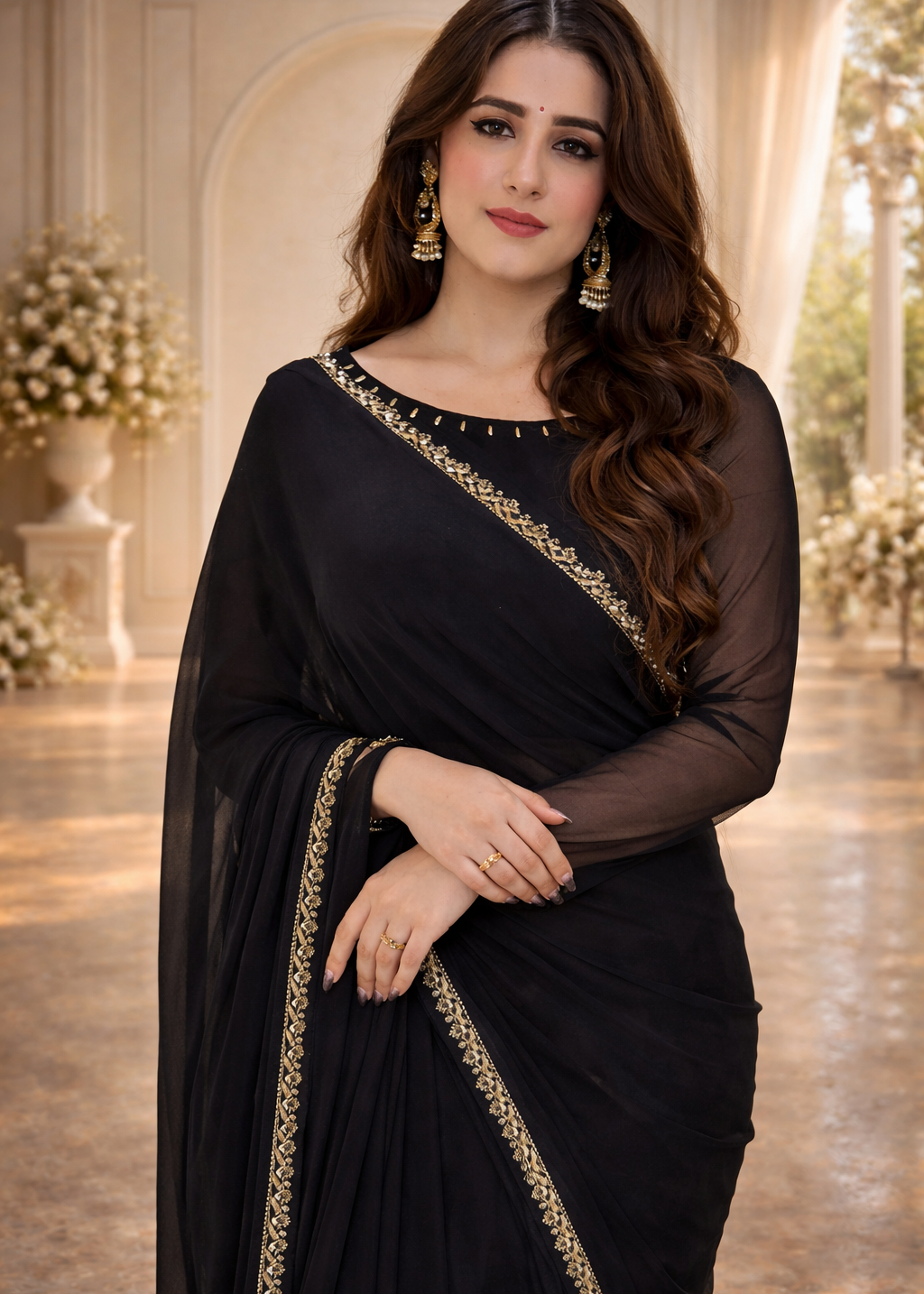 Crimson Grace Embroidered Chiffon Saree