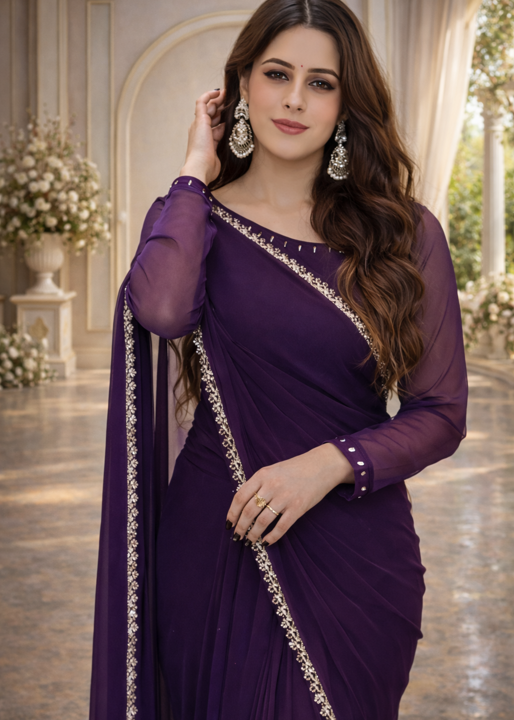 Crimson Grace Embroidered Chiffon Saree