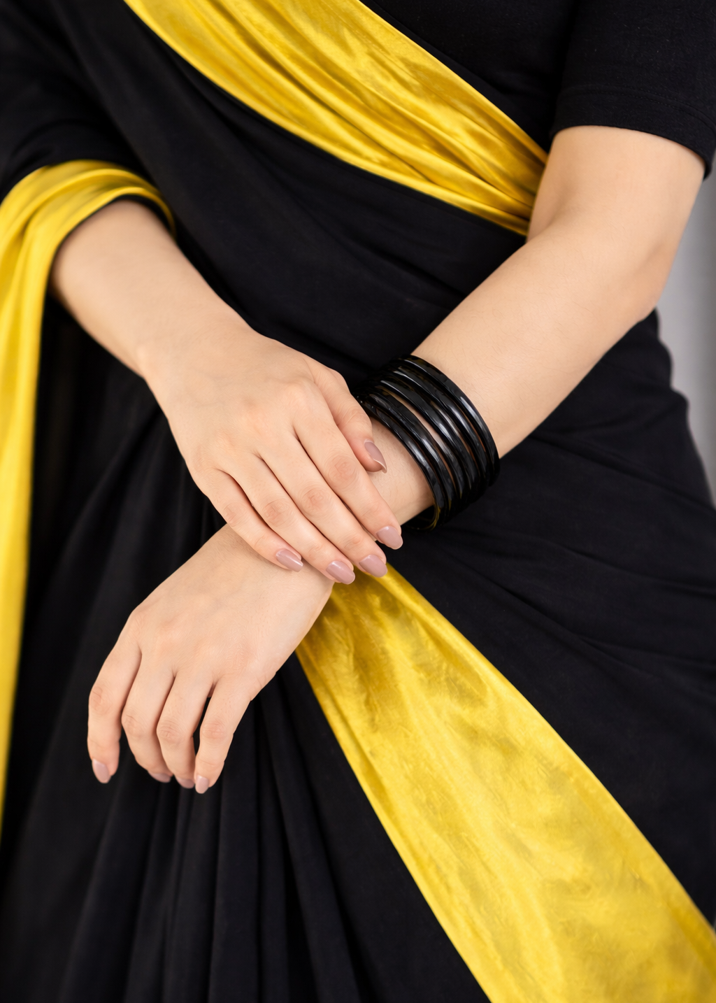 Midnight Gold Contrast Saree Elegant Two Tone Draping