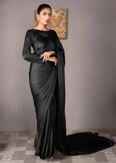 Classic Black Shamoz Silk Saree – Ready to Wear Elegance