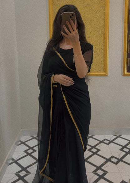 Husn-e-Chiffon Saree Black Lace Edition