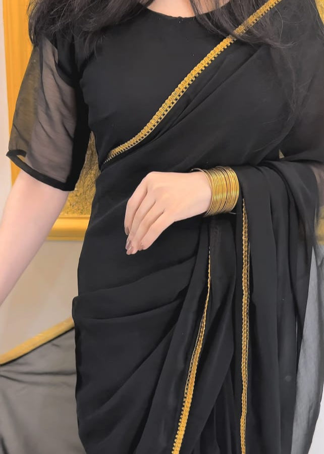 Husn-e-Chiffon Saree Black Lace Edition