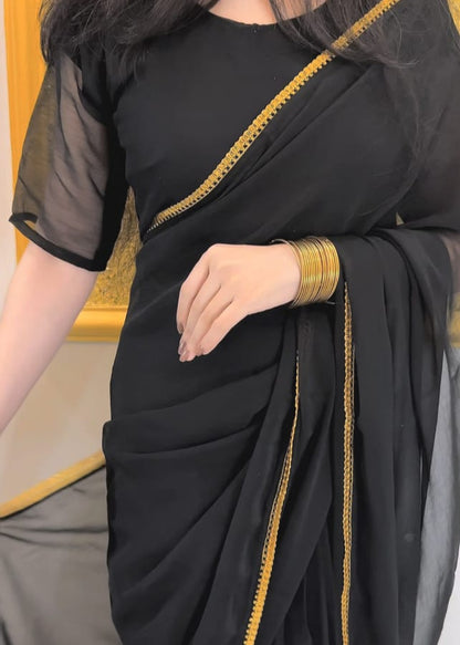 Husn-e-Chiffon Saree Black Lace Edition