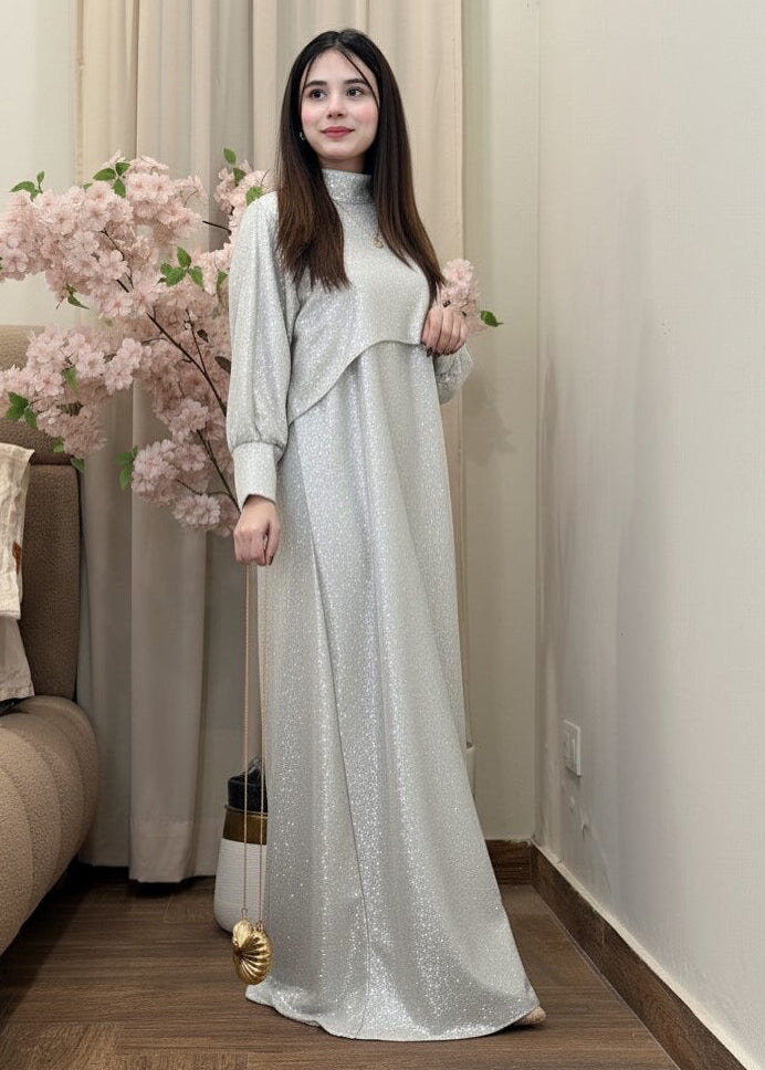 Midnight Shimmer 2 Piece Glitter Cape & Maxi Set