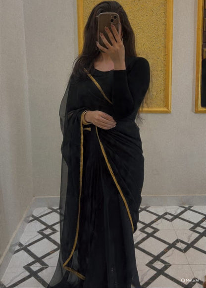 Husn-e-Chiffon Saree Black Lace Edition
