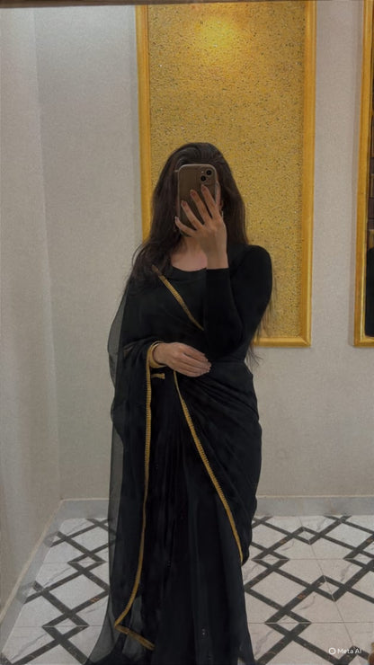 Husn-e-Chiffon Saree Black Lace Edition