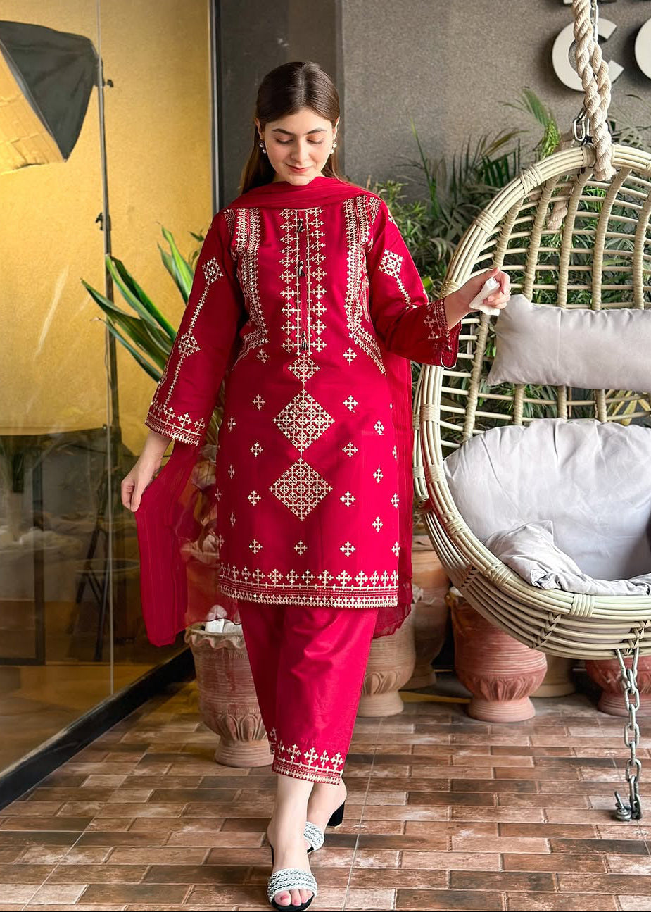 Heavy Sequin Embroidered Shirt with Trouser Dupatta 3PCS