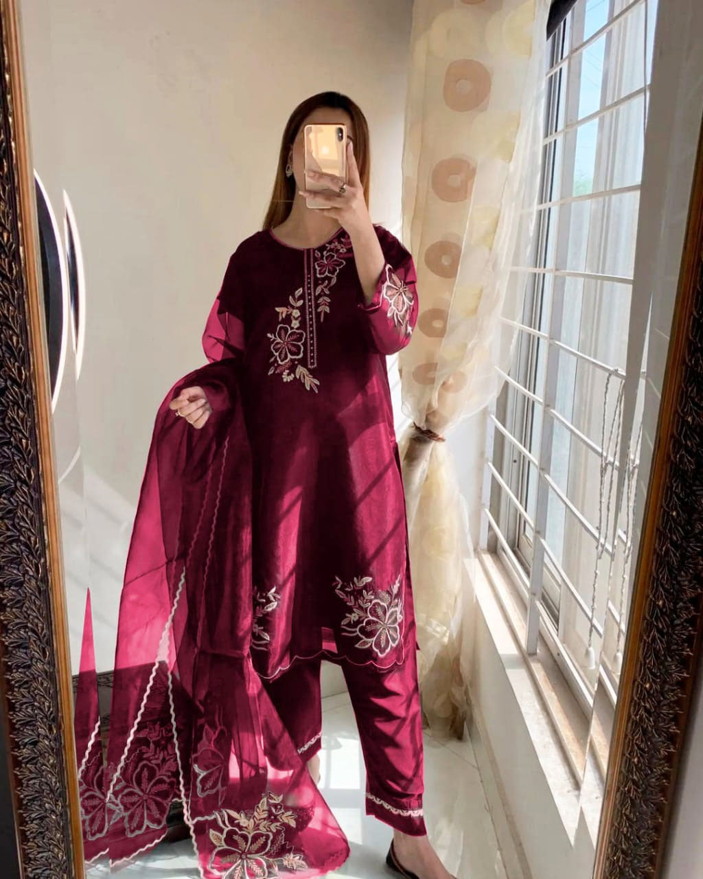 Elegance Touch 3 Piece Embroidered Organza Suit Premium Stitched Formal Wear