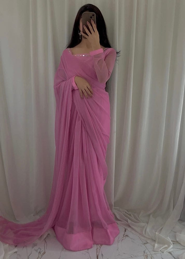 Timeless Chiffon Mirror Embellished Saree