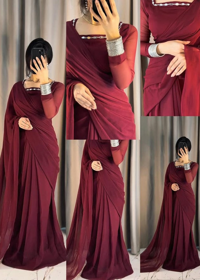 Timeless Chiffon Mirror Embellished Saree