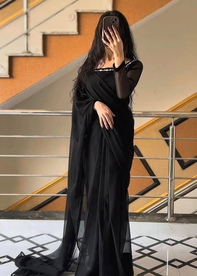 Timeless Chiffon Mirror Embellished Saree