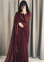 The Smoke & Silver Lace Bordered Chiffon Saree (Ready to Wear)