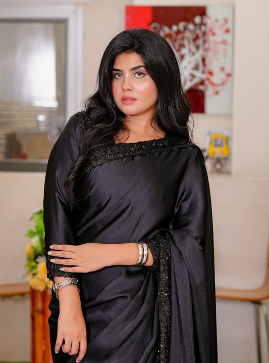 Black Shamoz Silk Saree  Ready to Wear Elegance
